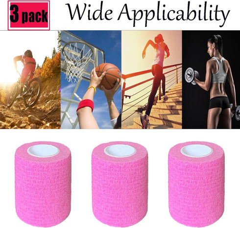 Kuanfine 3 Pack 3 Inches Self Adhesive Bandage Wrap Vet Wrap for Pets, Stretch Self Adherent Tape Cohesive Wrap