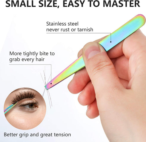 Honoson 6 Pcs Eyebrow Tweezers Set for Women, Precision Tweezers with Curved Scissors and Eyelash Brush, Rainbow Color