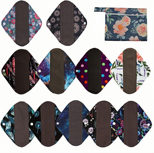 ReUseLife 12 Pieces Cloth Menstrual Pads,Reusable Sanitary Pads,11 Pieces 8 Inch Panty Liner