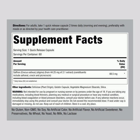 Piping Rock Saffron Extract Capsules | 60 Count | Non-GMO, Gluten Free Supplement