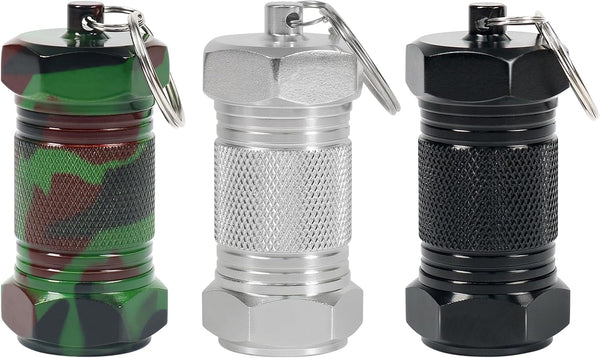 Shintop 3PCS Waterproof Aluminum Keychain Container Pill Holder (Black+Silver+Camouflage)