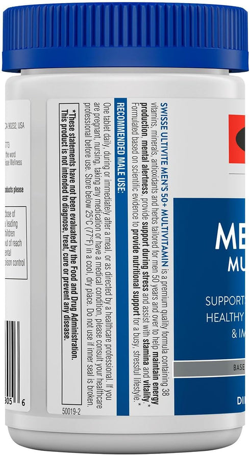 Swisse Daily Multivitamin for Men 50 and Over | 39 Vitamins, Antioxidants and Minerals + Adaptogens | Energy & Immune Support | Mens 50+ Multivitamins Supplement | 60 Tablets