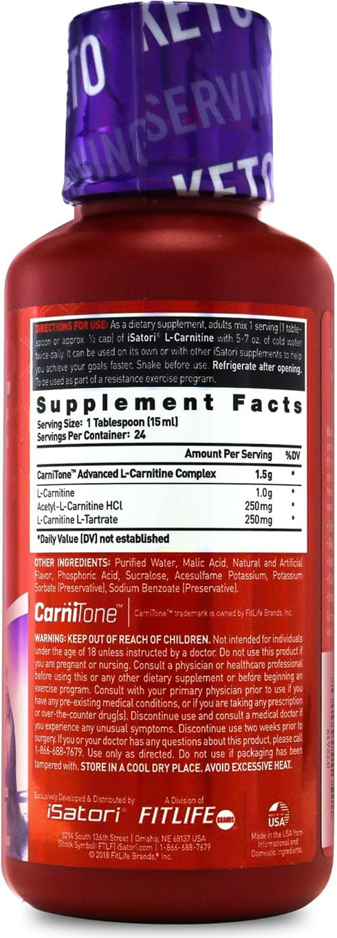 iSatori L-Carnitine 1500 Liquid with Acetyl L-Carnitine, Stimulant Free Energy, Keto-Friendly, Mixed Berry Flavor (24