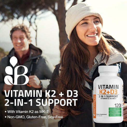 K2 (MK7) D3 5000 D3 90 K2 MK-7 120 Bronson Vitamin with Supplement Non-GMO Formula IU Vitamin & mcg Easy to Swallow D