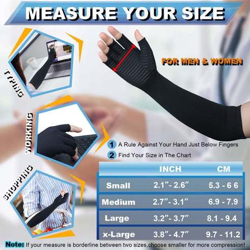 Kecartu 1 Copper Long Arthritis Gloves,Long Wrist Compression Arm Sleeve Carpal Tunnel Gloves, Fingerless Hand