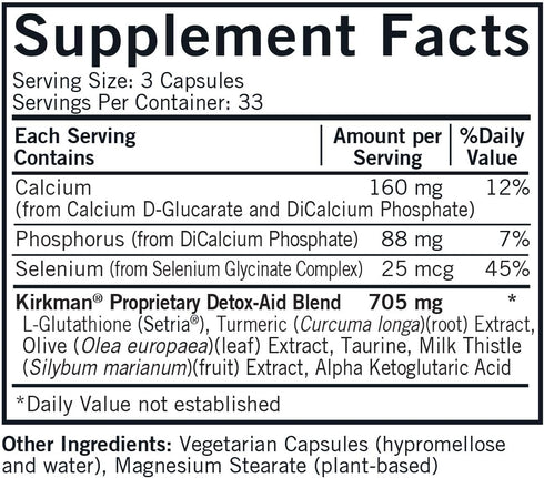 Kirkman Detox-Aid Advanced Formula - 100 Capsules, Antioxidant Support, Hypoallergenic