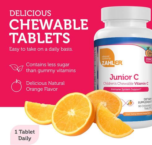 Zahler Junior C Advanced Chewable Vitamin C for Kids, Immune Support in Delicious Orange Flavor, 90 Count