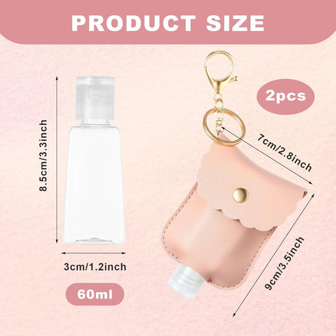 PEOVLVN 2Pcs 60ml Hand Sanitizer Holder Keychain, Portable Leather Sanitizer Travel Size Keychain Hand Sanitizer Case
