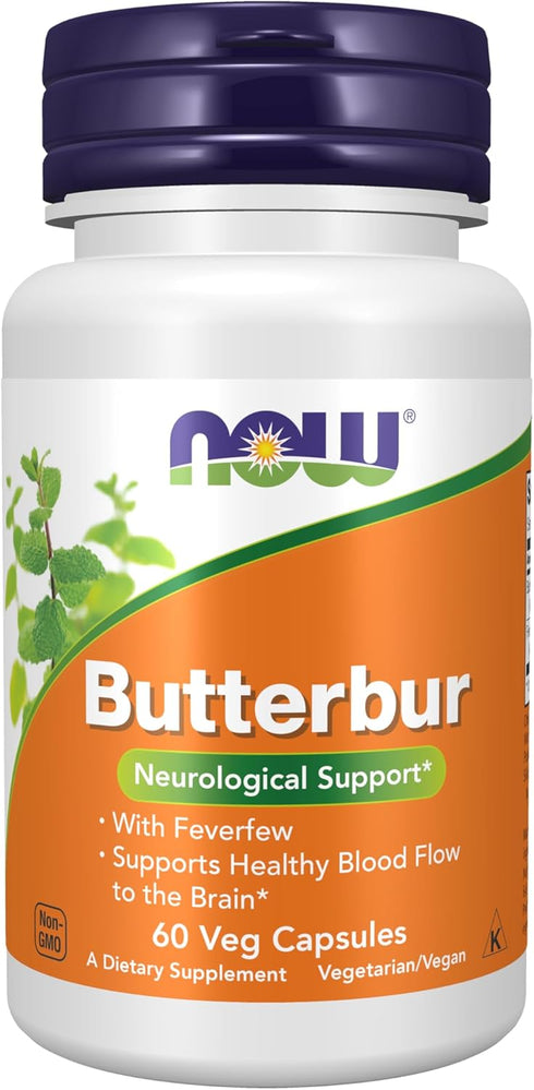 NOW Foods Supplements, Butterbur with Feverfew, Neurological Support, 60 Veg Capsules