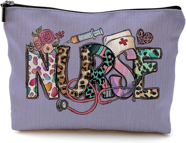 Nurse Makeup Bags, Gifts for Women, Zipper Cosmetic Bags for Nursing Students, Purple