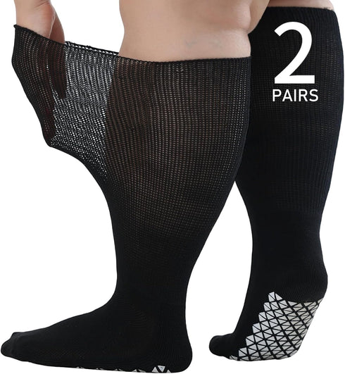 Orthostride Wide Diabetic Socks for Men Women, Non Slip Grip Extra Long Edema