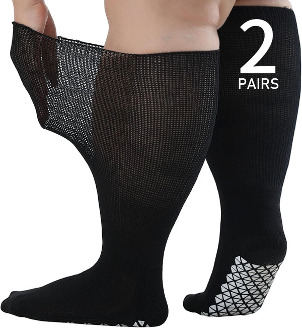 Orthostride Wide Diabetic Socks for Men Women, Non Slip Grip Extra Long Edema