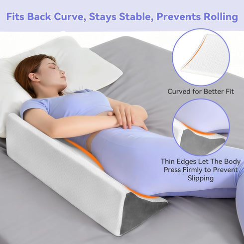 Vekkia Wedge Pillow for Side Sleeping, Ergonomic Back Support Pillow with High-Density Foam for Pregnancy Support, Back