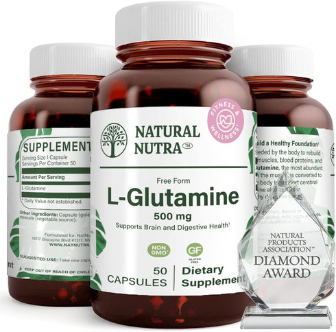 Natural Nutra L Glutamine, 500 mg, 50 Capsules, Supports Brain Functioning and Muscle Health