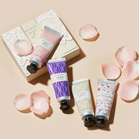 spa luxetique Hand Cream Set, Pack of 4 Christmas Gift Set Enriched with Shea Butter for Dry Hands, Travel Size