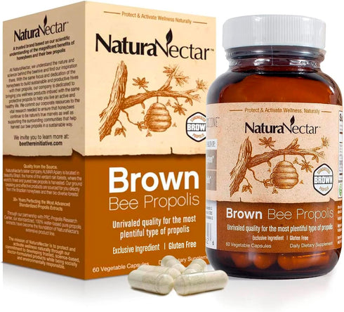 NaturaNectar Brown Bee Propolis, NSF Contents Certified, Premium Brazilian Propolis, Gluten-Free Supplement, 60pcs