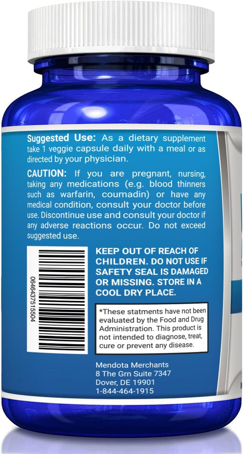 Vitamin K2 MK7 (MenaQ7) 100 mcg with Coconut Oil - Dietary Health Supplement, 120 Vegan Liquid Capsules