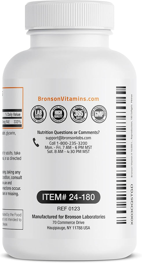 Bronson Vitamin A 10,000 IU, 180 Softgels, Premium Non-GMO Formula for Healthy Vision & Immune System Support