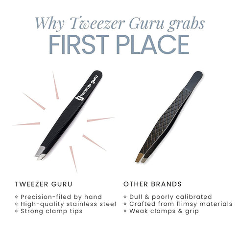 Tweezer Guru Tweezers for Women - Slant Pointed Precision Tweezers for Eyebrows & Ingrown Hair Removal (Pink)