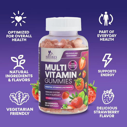 Multivitamin Gummies for Adults, Daily Gummy Vitamin for Women & Men, Extra Strength Immune Health Support - 120 Gummies