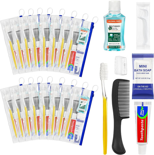 Personal Hygiene Kit Bulk Pack of 30,Yellow Basic Travel Toiletry Set Disposable