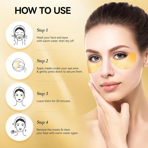 Under Eye Patches for Dark Circles, 60Pcs Eye Mask for Anti Aging, 24K Gold Gel Pads with Collagen for Puffy Eyes