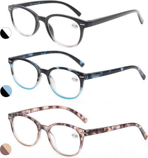 MODFANS Reading Glasses 1.25 Women 3 Pack, Spring Hinge Fashion Round with Pouch