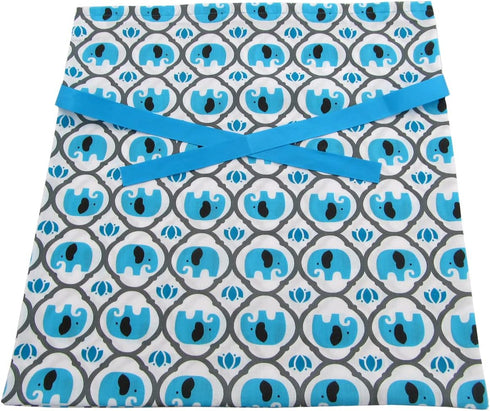 VZWraps Elephants Reusable Fabric Gift Bag - Medium 17" Wide by 18.5" High, Turquoise Blue