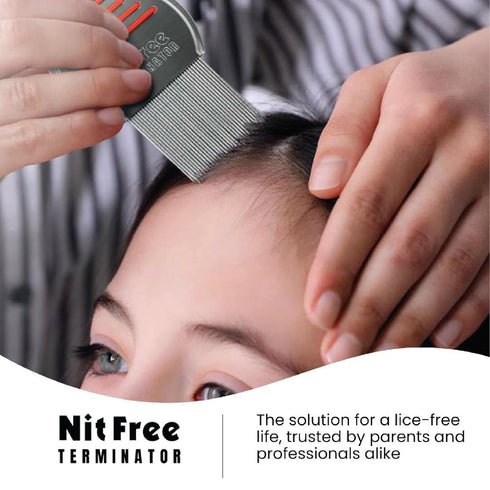 Nit Free Terminator Lice Comb, Professional Stainless Steel Comb for Head Lice Treatment, Pack of 2 (Silver)