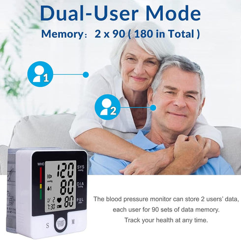 Automatic Wrist Blood Pressure Monitor, Talking Blood Pressure Cuff for Home Use, Adjustable Cuffs, Large LCD Display