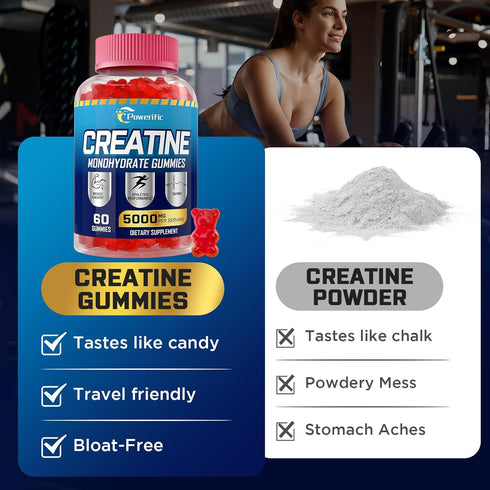 Creatine Monohydrate Gummies - 5g Per Serving, Chewable Creatine for Men & Women, Taurine & B6, Organic