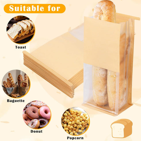 Kosotody 50 Pack Breads,5.1 3.9 11 Inches Bread Bags for Homemade x x Brown Bakery Bags with Tin Tie, Cotton Paper Loaf