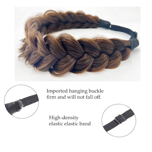TOECWEGR Synthetic Hair Braided Headband - Classic Wide Strands Wedding Fluffy Braids Wig Band for Women