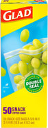 Glad Zipper Food Storage Plastic Bags, Snack Size, 50 Count (Packaging May Vary)