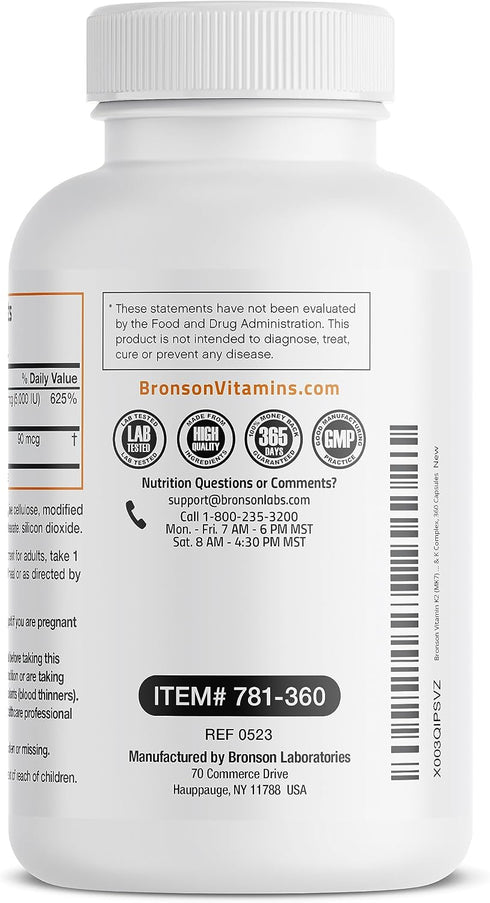 K2 (MK7) D3 5000 D3 90 K2 MK-7 360 Bronson Vitamin with Supplement Non-GMO Formula IU Vitamin & mcg Easy to Swallow D