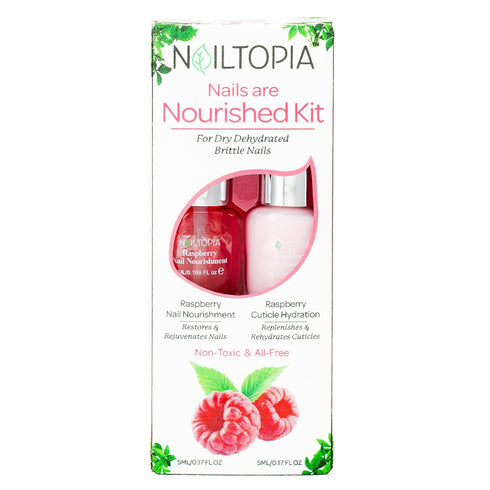 Nailtopia Nails are Nourished Kit - Plant-Based Treatment for Dehydrated Brittle Nails & Cuticles, Raspberry Extract