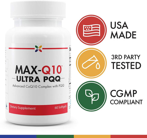 Stop Aging Now MAX-Q10 ULTRA CoQ10, 60 Softgels with BioPQQ for Advanced CoQ10 Complex