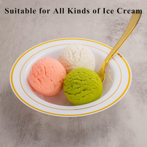N9R 30 Pack Disposable Soup Bowls, 12 Oz Fancy Plastic Bowls with Gold Rim for Parties, Weddings, Everyday Use