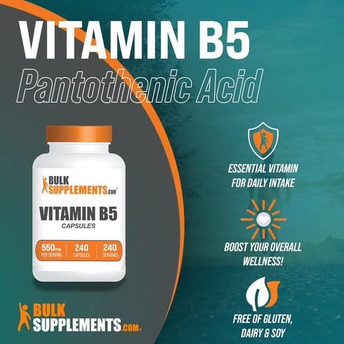BulkSupplements.com Vitamin B5 Capsules - 240 Capsules 500mg Pantothenic Acid, Vitamin B Supplement