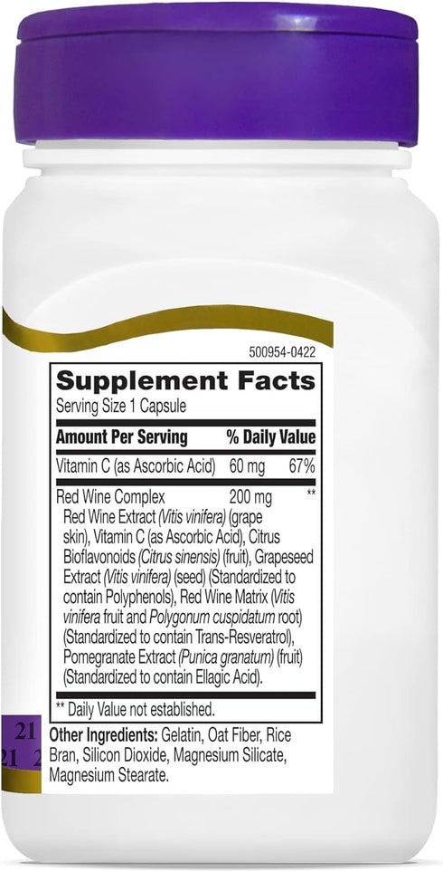 21st Century Resveratrol Red Wine Extract Capsules - 90 Count for Antioxidant Support.