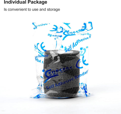 SUPERBE 2 inch 5 (2 Inch, 24-Black) Self Adhesive Bandage Wrap Tattoo Grip Tape x Yards Cohesive Bandage Wrap Medical