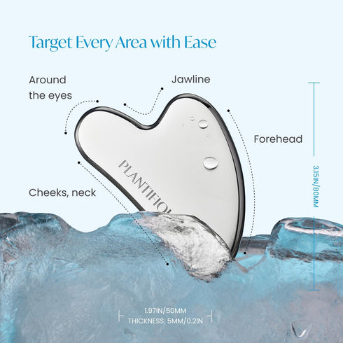 PLANTIFIQUE Stainless Steel Gua Sha | Facial Tool | Skin Massage for Face Body Eyes Neck Heart Style with Travel Pouch