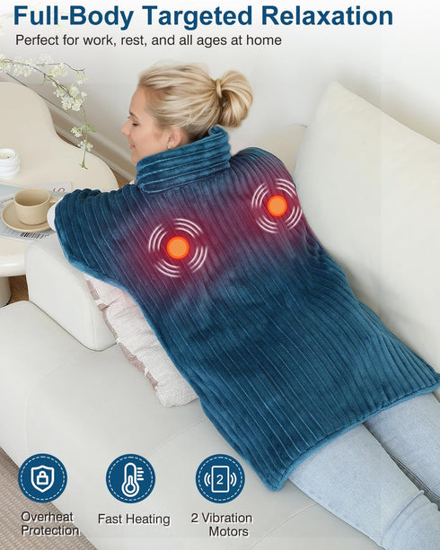 Shoulders,24"x35" 2 Massagers,Auto-shutoff,2 Settings,4 Vibrating Heating Pad for Neck and Large Heating Pads for Back