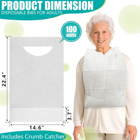 novitex 100 15" 22" Disposable Bibs for Adults - Large, Firm PE Plastic, High Absorbent Bib with Pocket- Ideal