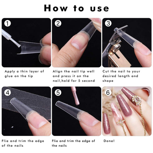 INFELING Clear Coffin Nail Tips - 500pcs Half Cover Ballerina French Nail Tips with Box for Acrylic Nails