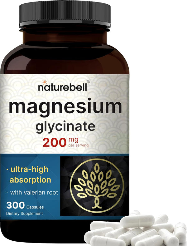 Magnesium Glycinate 200mg with Valerian Root, 300 Capsules, Non-GMO, Gluten Free Supplement
