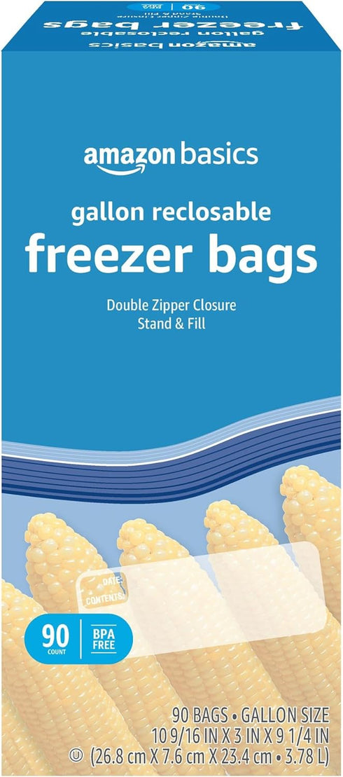 Amazon Basics Freezer Gallon Bags - Stand & Fill Base, 90 Count