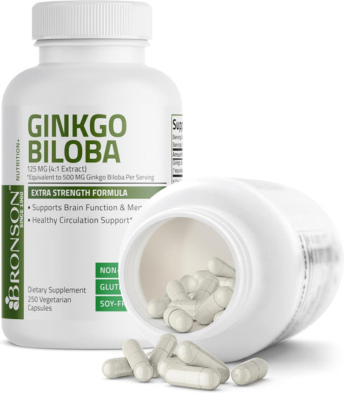 Bronson Ginkgo Biloba Extra Supports Memory & Brain Function, 250 Vegetarian Capsules
