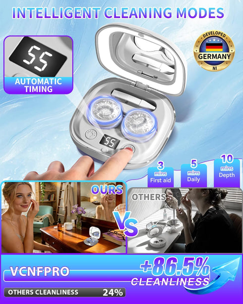 VCNFPRO 2025 Cleaner50KHz MotorTop1 99% Upgraded Ultrasonic Contact Lens Germany Super Intelligent Chip-Smart Modes