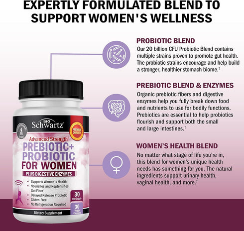 Prebiotics and Probiotics for Women | 30 Count | for Gut, Vaginal and Immune Health Support with Black Cohosh and Red